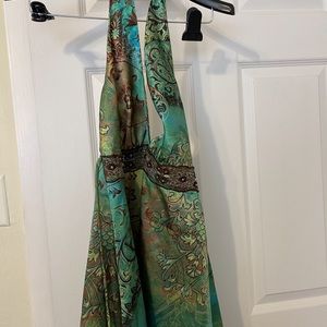 Heart & Soul Green Satin Haler Top